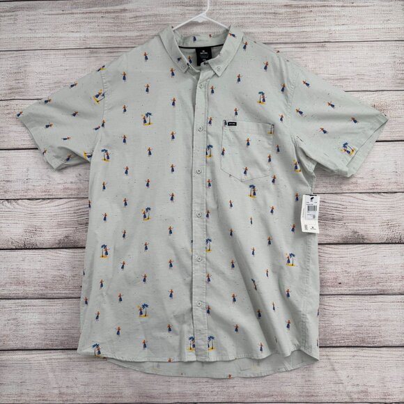 Rip Curl Hula Girl Breach Button Down Shirt Men's Size XXL Mint/Light Green NEW - Picture 1 of 12